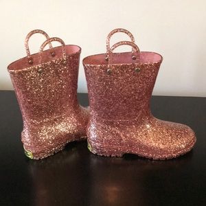 Girls size 1 pink-sparkle rain boots